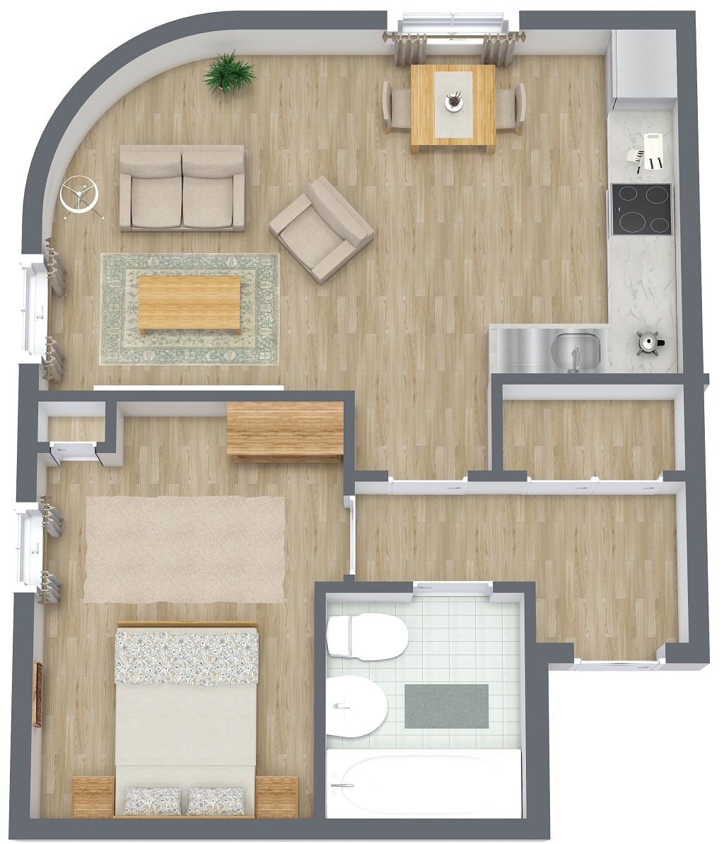 Stretton 1 Bed Apartment - 3D Floor Plan