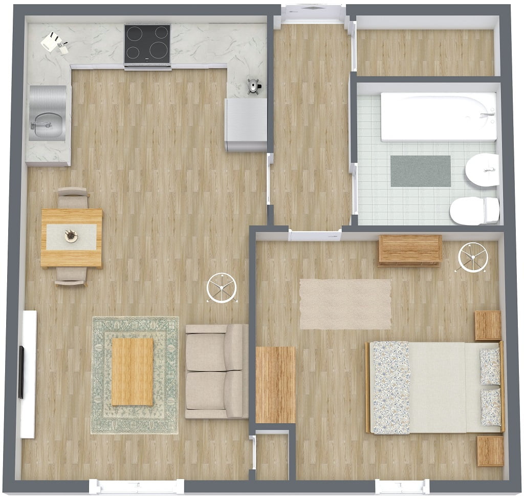 Orford 1 Bed Apartment - 3D Floor Plan
