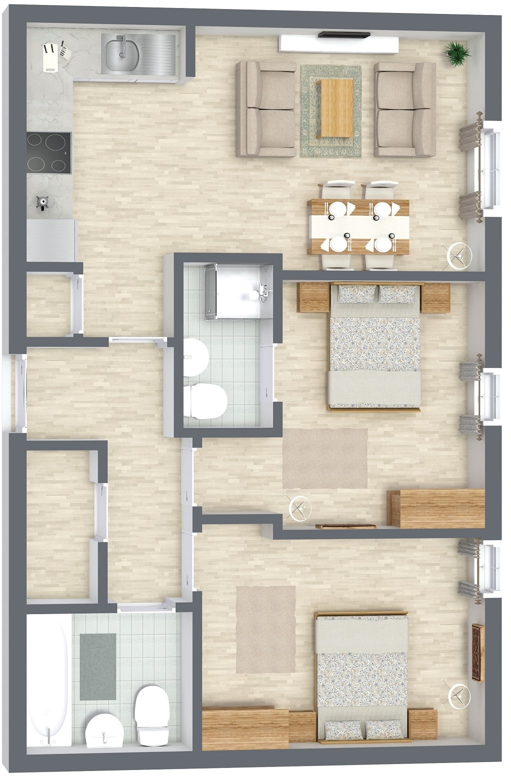 Penketh 2 Bed Apartment - 3D Floor Plan