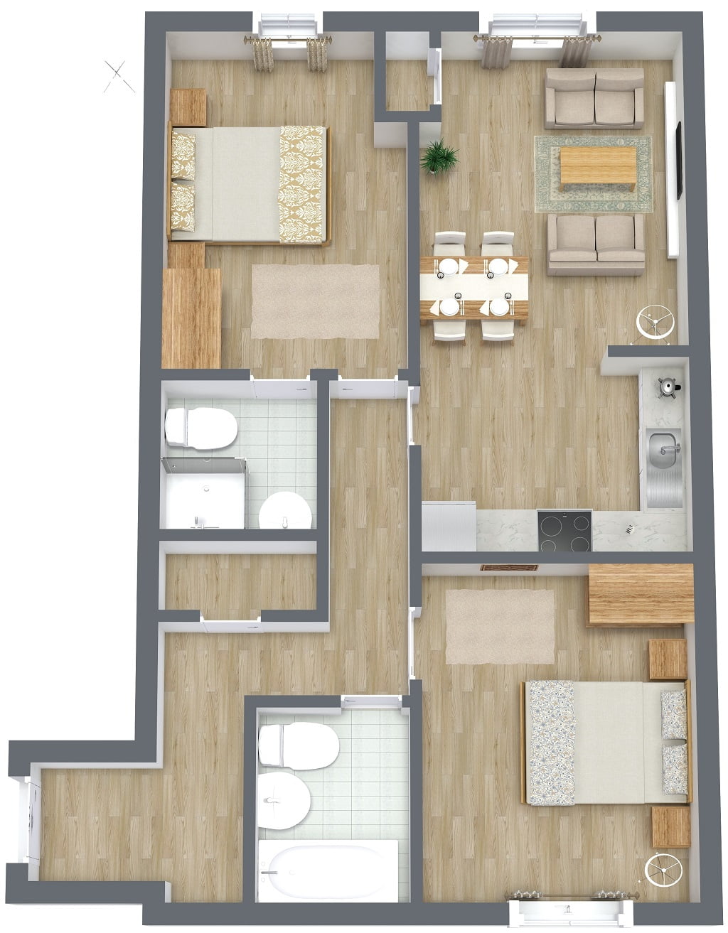 Westbrook 2 Bed Apartment - 3D Floor Plan
